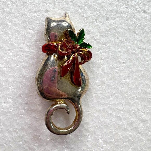 Christmas Collection Brooch Holiday Lapel Pins Set of 7 VTG Cats reindeer candy - Picture 8 of 16